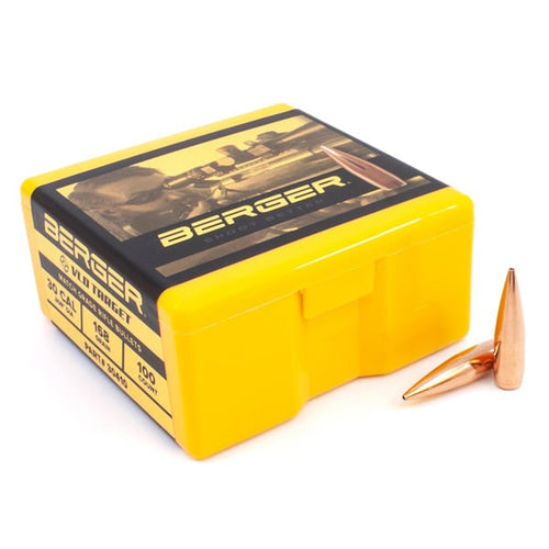 Berger VLD Target 30 Caliber (.308 Diameter) Bullets 168 grain Boat Tail Hollow Point Box of 100