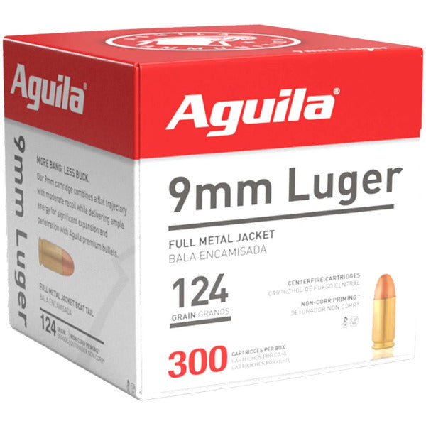 Aguila 9mm Luger Ammunition 124 Grain Full Metal Jacket Box of 300