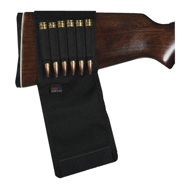 GROVTEC BUTTSTOCK AMMO HOLDER RIFLE w/FLAP BLACK