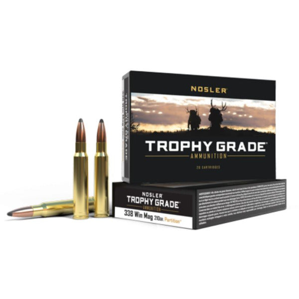 Nosler Trophy Grade 338 Winchester Magnum Ammunition 210 Grain Partition Polymer Tip Box of 20