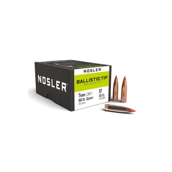 Nosler Ballistic Tip 28 Caliber, 7mm (.284 Diameter) Bullets 160 grain Polymer Tip Box of 50