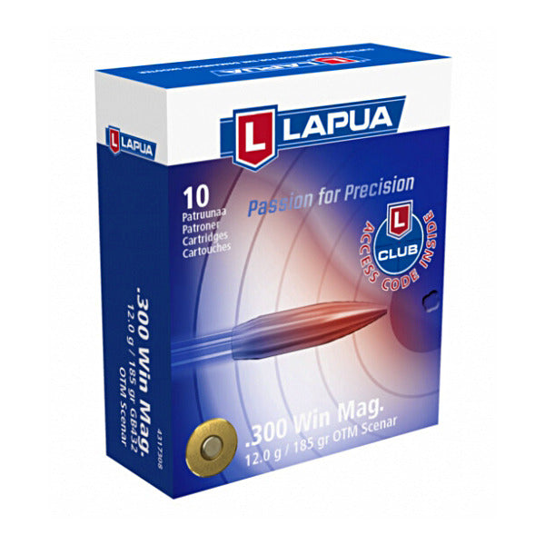 Lapua 300 Winchester Magnum Ammunition 185 Grain Scenar Open Tip Match Box of 10