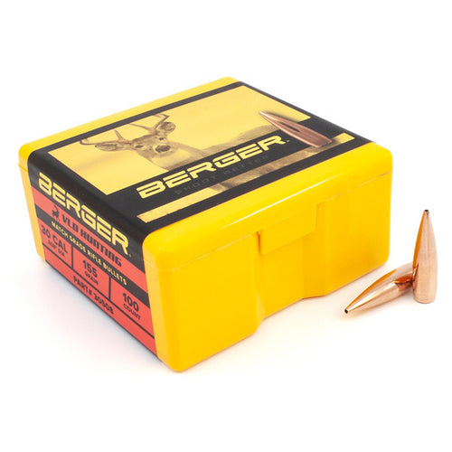 Berger VLD Hunting 30 Caliber (.308 Diameter) Bullets 155 grain Boat Tail Hollow Point Box of 100