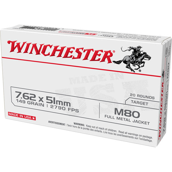 Winchester White Box 7.62x51mm NATO Ammunition 149 Grain Full Metal Jacket Box of 20