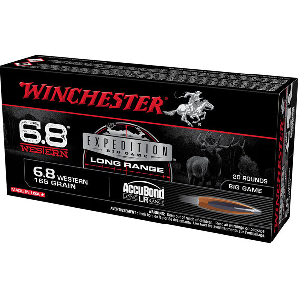 Winchester Expedition Big Game LR 6.8 Western Ammunition 165 Grain Nosler Accubond Long Range Polymer Tip Box of 20