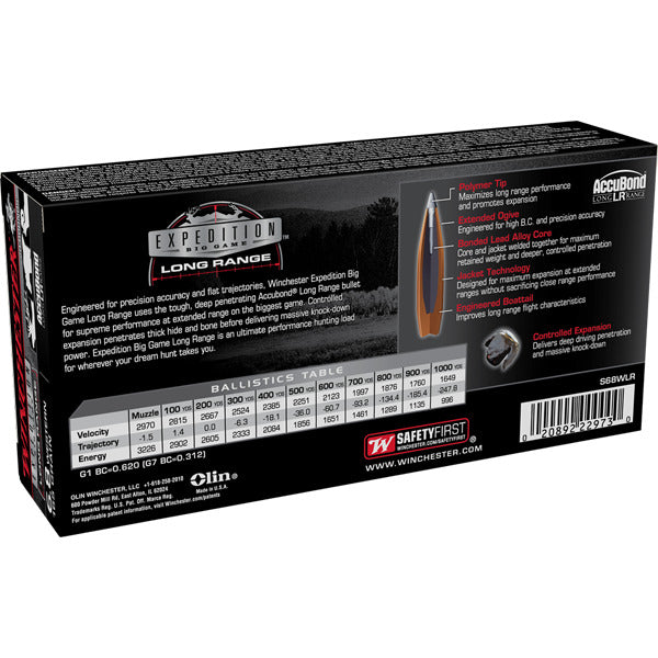 Winchester Expedition Big Game LR 6.8 Western Ammunition 165 Grain Nosler Accubond Long Range Polymer Tip Box of 20