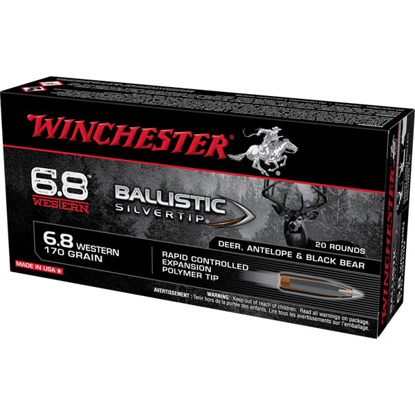 Winchester 6.8 Western Ammunition 170 Grain Ballistic Silvertip Polymer Tip Box of 20