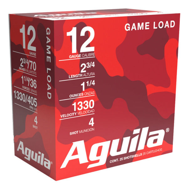 Aguila Game Load 12 Gauge Ammunition 2-3/4" #4 1-1/4 oz 1330 fps Box of 25