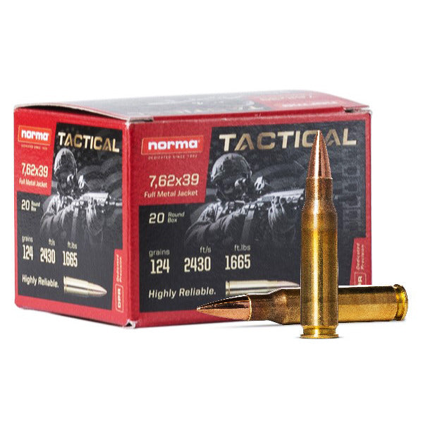 Norma Range & Training 7.62x39mm Ammunition 124 Grain Full Metal Jacket Box of 20