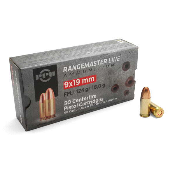 Prvi Partizan Rangemaster 9mm Luger Ammunition 124 Grain Full Metal Jacket Box of 50