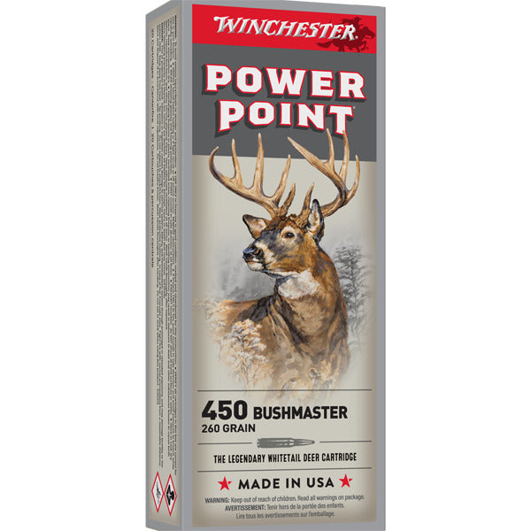 Winchester Power Point 450 Bushmaster Ammunition 260 Grain Jacketed Soft Point Box of 20