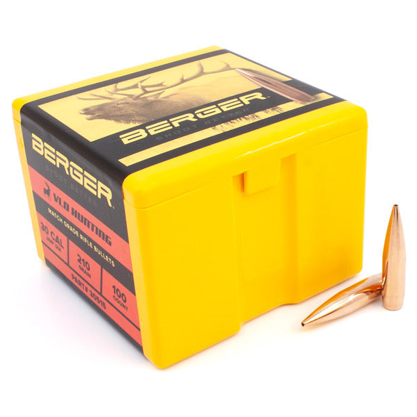 Berger VLD Hunting 30 Caliber (.308 Diameter) Bullets 210 grain Boat Tail Hollow Point Box of 100