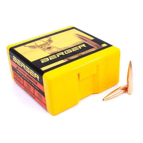 Berger Elite Hunter 25 Caliber (.257 Diameter) Bullets 133 grain Boat Tail Hollow Point Box of 100