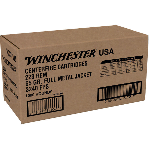 Winchester White Box 223 Remington Ammunition 55 Grain Full Metal Jacket Box of 1000