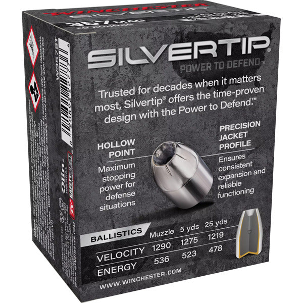 Winchester Silvertip 357 Magnum Ammunition 145 Grain Hollow Point Box of 20