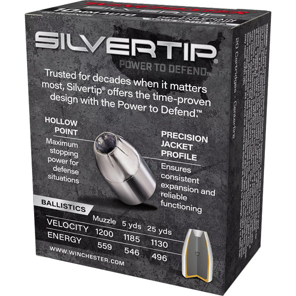 Winchester Silvertip 10mm Auto Ammunition 185 Grain Hollow Point Box of 20