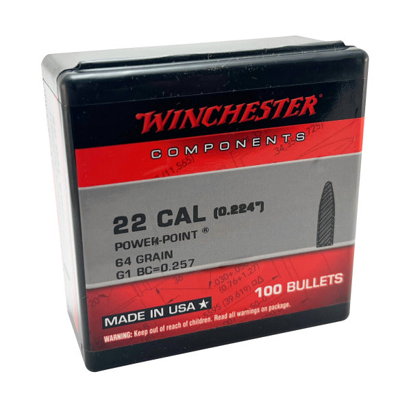 Winchester Power Point 22 Caliber (.224 Diameter) Bullets 64 grain Soft Point Box of 10