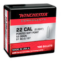 Winchester 22 Caliber (.224 Diameter) Bullets 55 grain Pointed Soft Point Box of 10