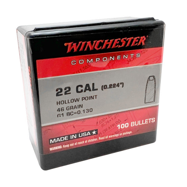 Winchester 22 Caliber (.224 Diameter) Bullets 46 grain Hollow Point Box of 10