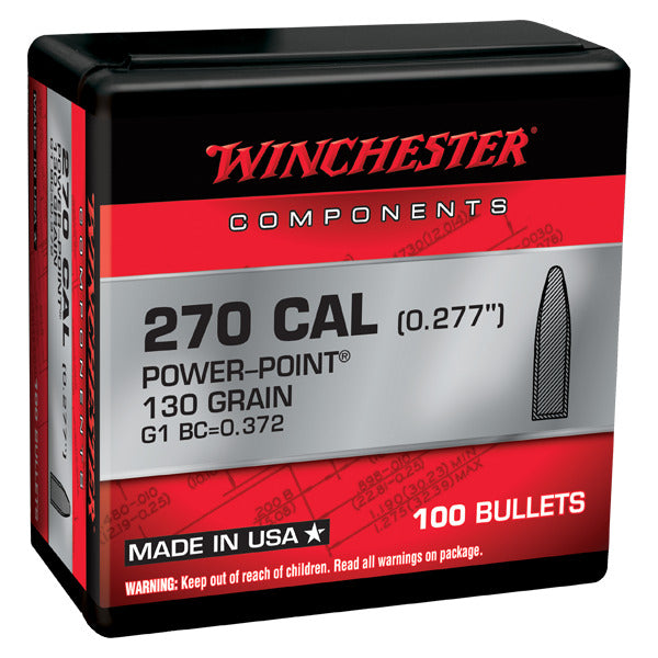 Winchester Power Point 277 Caliber, 6.8mm (.277 Diameter) Bullets 130 grain Soft Point Box of 10