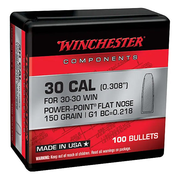 Winchester Power Point 30 Caliber (.308 Diameter) Bullets 150 grain Flat Nose Box of 10