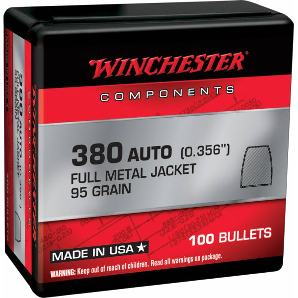 Winchester .356 Diameter Bullets 95 grain Full Metal Jacket Box of 10