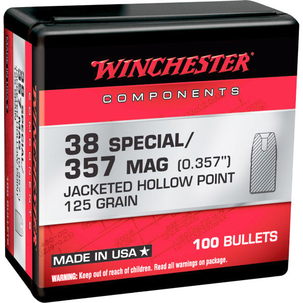 Winchester .357 Diameter Bullets 125 grain Jacketed Hollow Point Box of 10