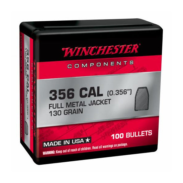 Winchester .356 Diameter Bullets 130 grain Full Metal Jacket Box of 10