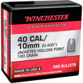 Winchester 40 Caliber/10mm (.400 Diameter) Bullets 180 grain Jacketed Hollow Point Box of 10