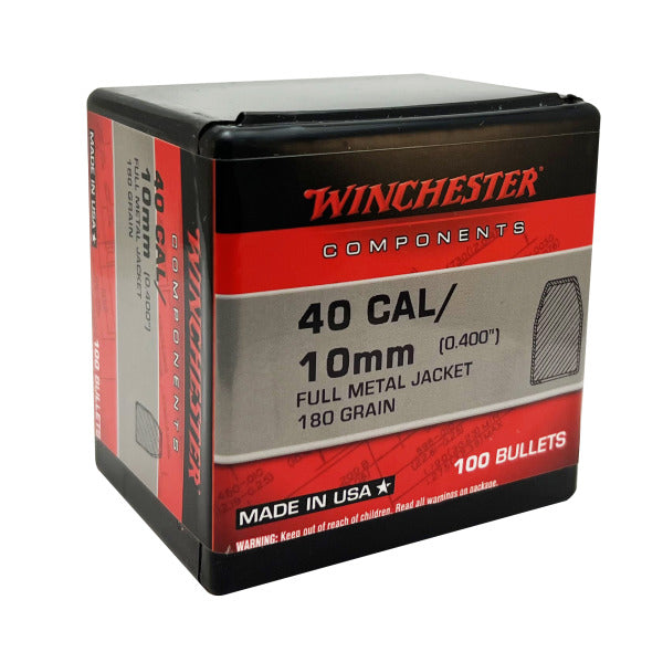 Winchester 40 Caliber/10mm (.400 Diameter) Bullets 180 grain Full Metal Jacket Box of 10