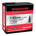 Winchester 30 Caliber (.308 Diameter) Bullets 147 grain Full Metal Jacket Boat Tail Box of 10