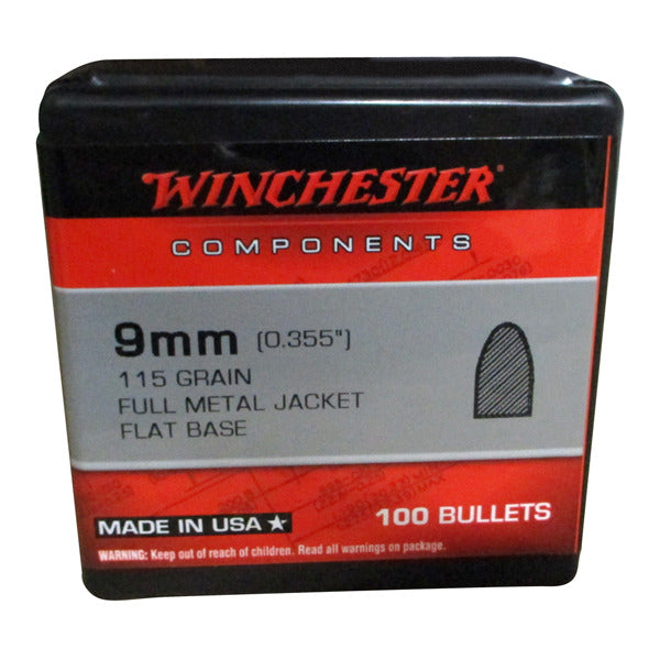 Winchester 9mm (.355 Diameter) Bullets 115 grain Full Metal Jacket Box of 10