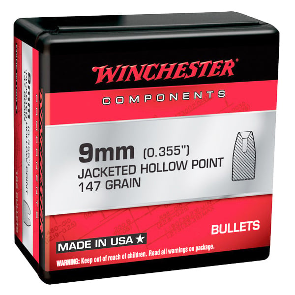 Winchester Notched 9mm (.355 Diameter) Bullets 147 grain Jacketed Hollow Point Box of 4