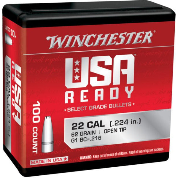 Winchester 22 Caliber (.224 Diameter) Bullets 62 grain Jacketed Hollow Point Box of 10