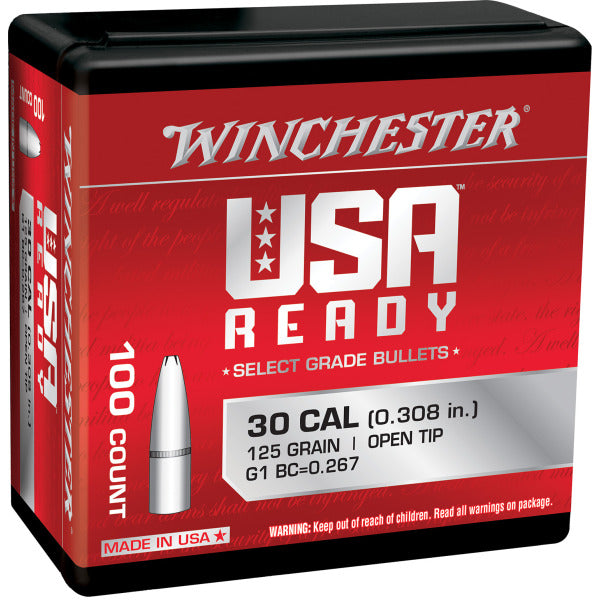 Winchester 30 Caliber (.308 Diameter) Bullets 125 grain Jacketed Hollow Point Box of 10