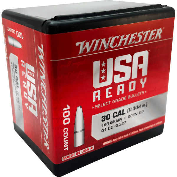 Winchester 30 Caliber (.308 Diameter) Bullets 168 grain Jacketed Hollow Point Box of 10