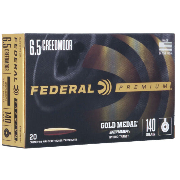 Federal Premium Gold Medal 6.5 Creedmoor Ammunition 140 Grain Berger Hybrid Target Jacketed Hollow Point Box of 20