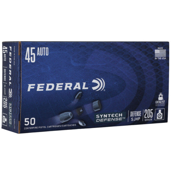 Federal Premium Syntech Defense 45 ACP Ammunition 205 Grain Hollow Point Box of 50