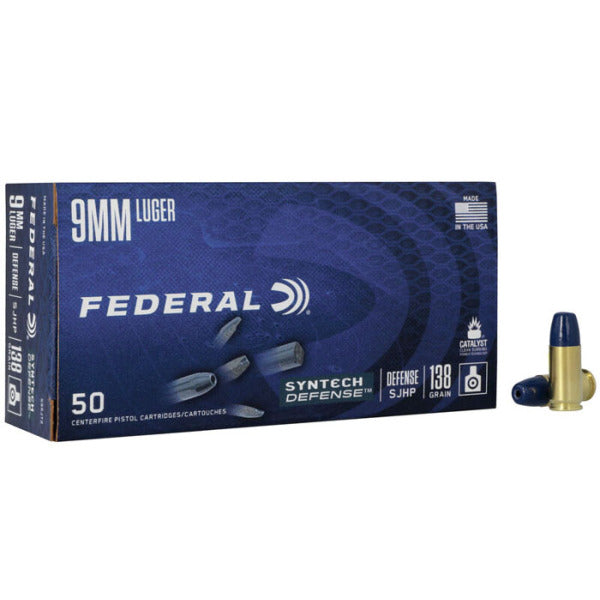 Federal Premium Syntech Defense 9mm Luger Ammunition 138 Grain Hollow Point Box of 50