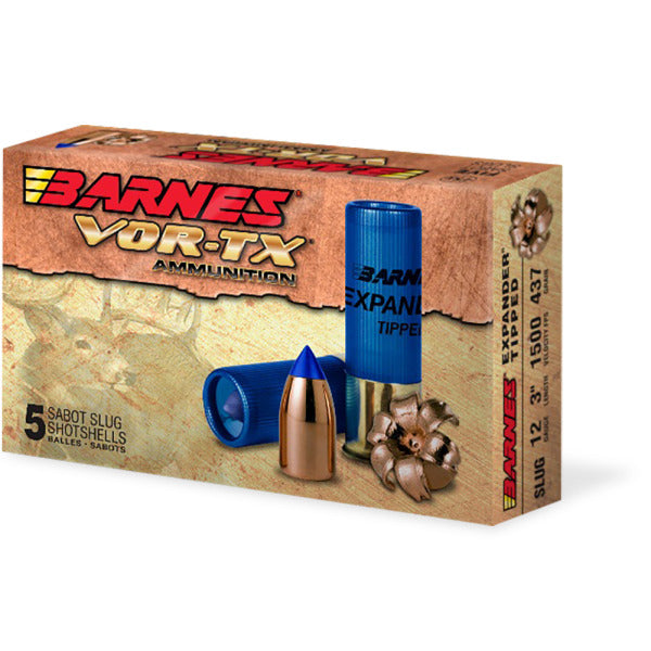 Barnes VOR-TX 12 Gauge Ammunition 3" 438 grain 1550 fps Expander Tip Polymer Tip Sabot Slug Box of 5