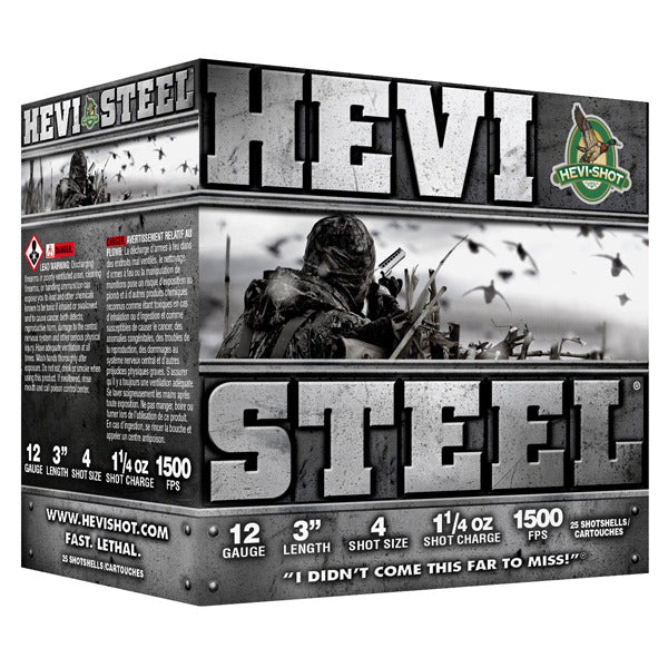 Hevi-Shot Hevi-Steel 12 Gauge Ammunition 3" #4 1-1/4 oz 1500 fps Steel Steel Shot Box of 25