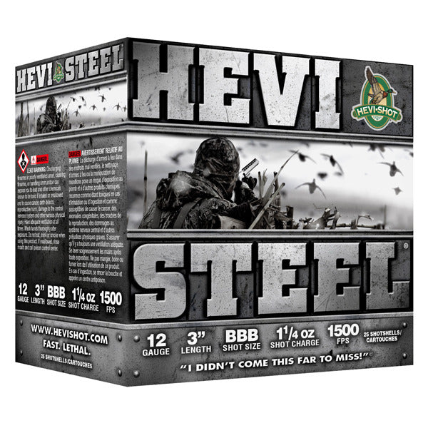 Hevi-Shot Hevi-Steel 12 Gauge Ammunition 3" #BBB 1-1/4 oz 1500 fps Steel Steel Shot Box of 25
