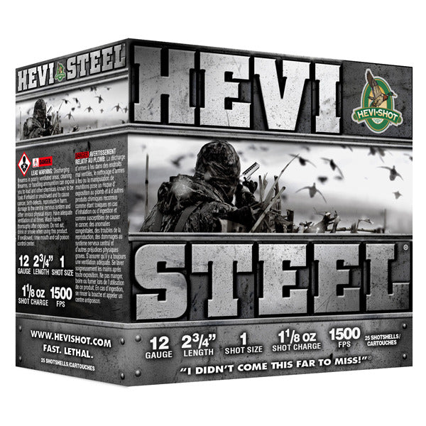 Hevi-Shot Hevi-Steel 12 Gauge Ammunition 2-3/4" #1 1-1/8 oz 1500 fps Steel Steel Shot Box of 25