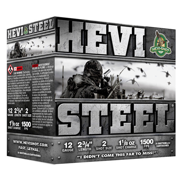 Hevi-Shot Hevi-Steel 12 Gauge Ammunition 2-3/4" #2 1-1/8 oz 1500 fps Steel Steel Shot Box of 25