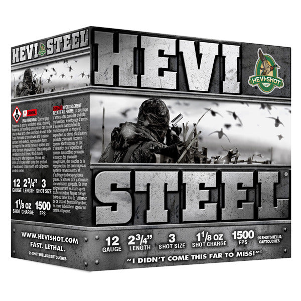 Hevi-Shot Hevi-Steel 12 Gauge Ammunition 2-3/4" #3 1-1/8 oz 1500 fps Steel Steel Shot Box of 25