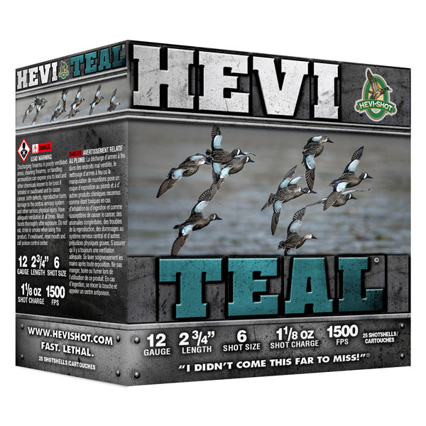 Hevi-Shot Hevi-Teal 12 Gauge Ammunition 2-3/4" #6 1-1/8 oz 1500 fps Steel Box of 25