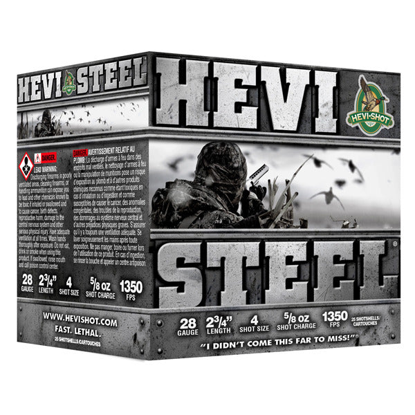 Hevi-Shot Hevi-Steel 28 Gauge Ammunition 2-3/4" #4 5/8 oz 1350 fps Steel Steel Shot Box of 25