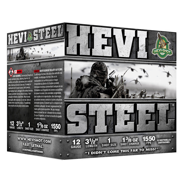 Hevi-Shot Hevi-Steel 12 Gauge Ammunition 3-1/2" #1 1-3/8 oz 1550 fps Steel Steel Shot Box of 25