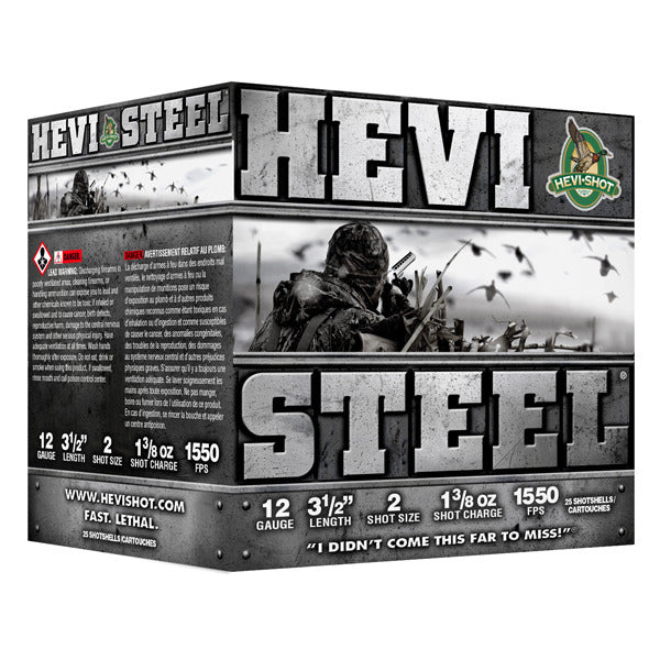Hevi-Shot Hevi-Steel 12 Gauge Ammunition 3-1/2" #2 1-3/8 oz 1550 fps Steel Steel Shot Box of 25