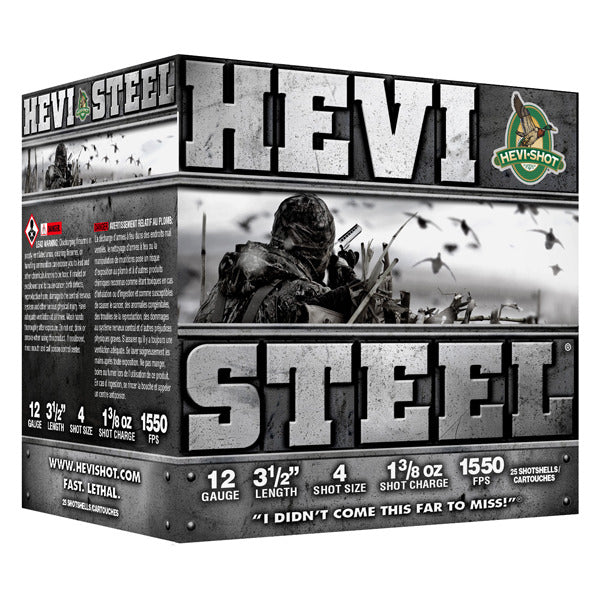 Hevi-Shot Hevi-Steel 12 Gauge Ammunition 3-1/2" #4 1-3/8 oz 1550 fps Steel Steel Shot Box of 25